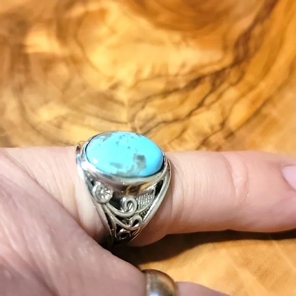 Arizona Turquoise 925 Sterling Silver Statement Wife Ring US 7.5 Valentines Day